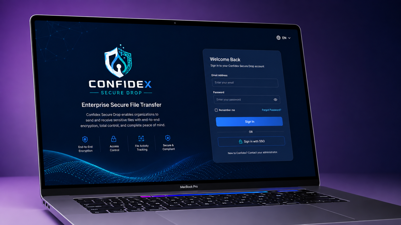 Confidex Secure Drop enterprise secure file transfer login screen