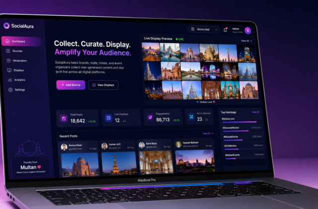 SocialAura social media content aggregator and UGC platform dashboard